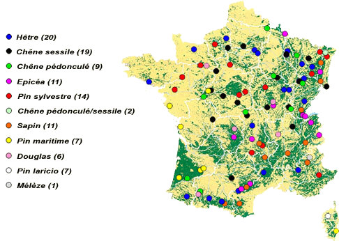 carte des placettes de Renecofor