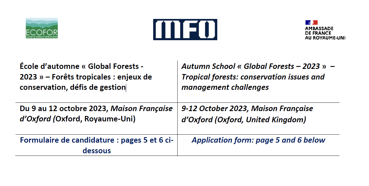 9-12 octobre 2023 – École d’automne « Global Forests - 2023 » – Forêts tropicales : enjeux de conservation, défis de gestion